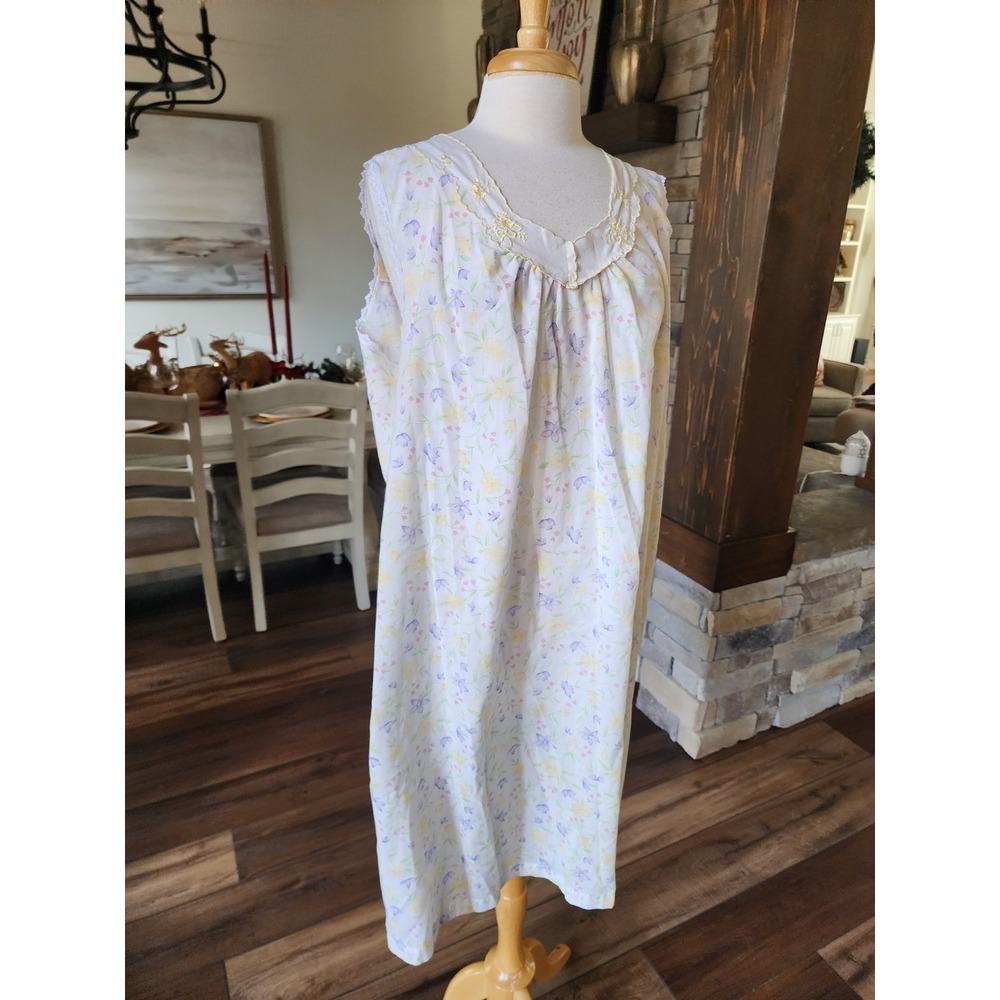 VTG 90s Simply Basic Nightgown Floral Print‎ Cotton Lightweight Sleeveless XL